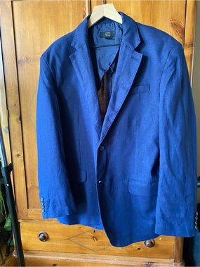Charter Club Men’s Navy Blue Linen Blend Blazer Jacket Size Large NWT